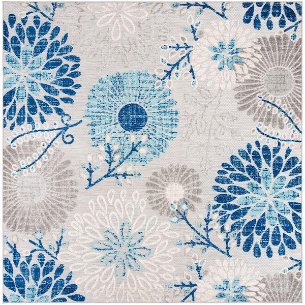 Gray 6 ft. 7 in. x 6 ft. 7 in. Floral Polypropylene Indoor/Outdoor Area Rug