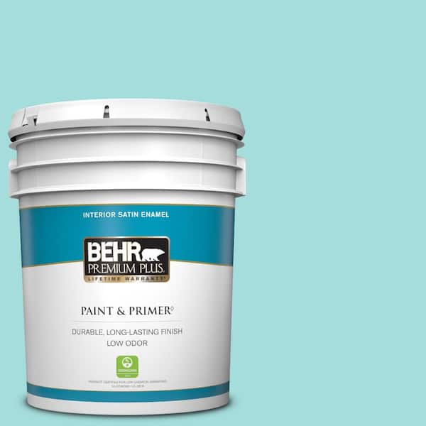 BEHR PREMIUM PLUS 5 gal. #500A-3 Aqua Spray Satin Enamel Low Odor Interior Paint & Primer