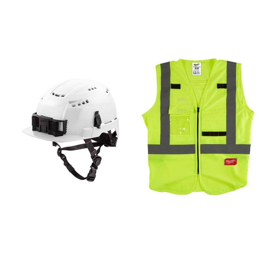 BOLT White Type 2 Class C Front Brm Vented Safety Helmet w/Small/Med. Yellow Class 2 High Vis. Safety Vest w/10-Pockets price history on PriceWatchPro