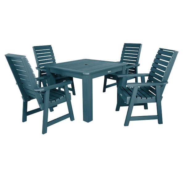 Highwood Weatherly Nantucket Blue 5-Piece Recycled Plastic Square Outdoor Dining Set
