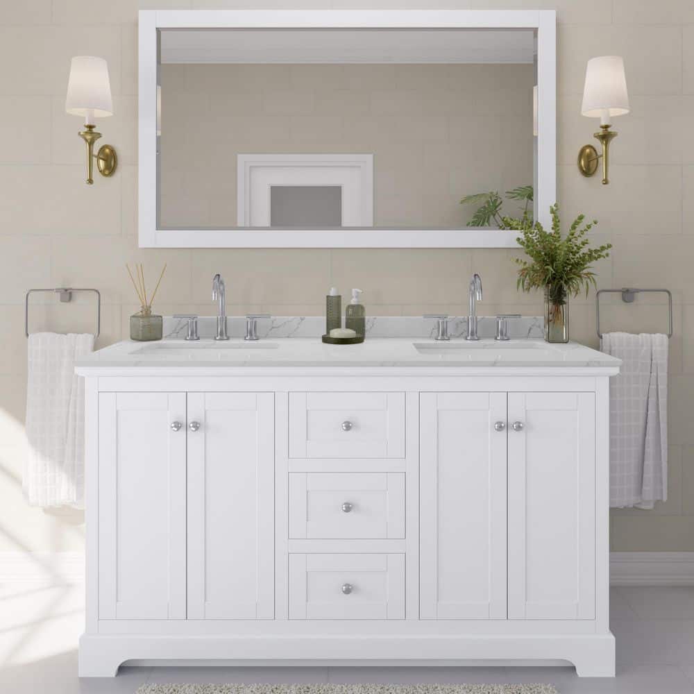 Avery 60 in. W x 22 in. D x 35 in. H Double Bath Vanity in White with Giotto Quartz Top price history on PriceWatchPro