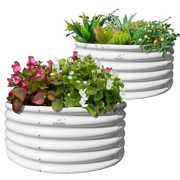 Zeus & Ruta 4x1. 5ft Round Metal Galvanized Raised Garden Bed, Outdoor Planter Boxes for Vegetables Flowers Herbs, 2 Pack, White