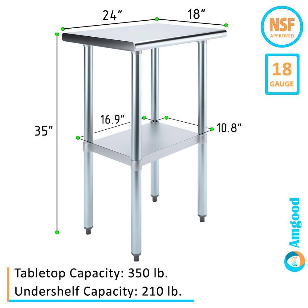 24" Stainless Steel Prep Table with Galvanized Undershelf