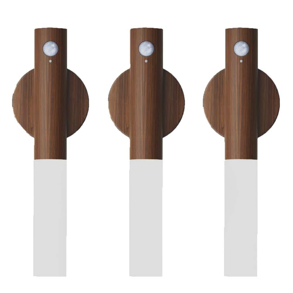 Versatile Lighting Rechargeable 1-Light Wooden Brown LED Wall Sconce with M