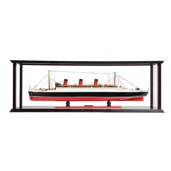 Wood Black and Red Hand Painted Queen Mary Boat Display Case Decorative Sculpture
