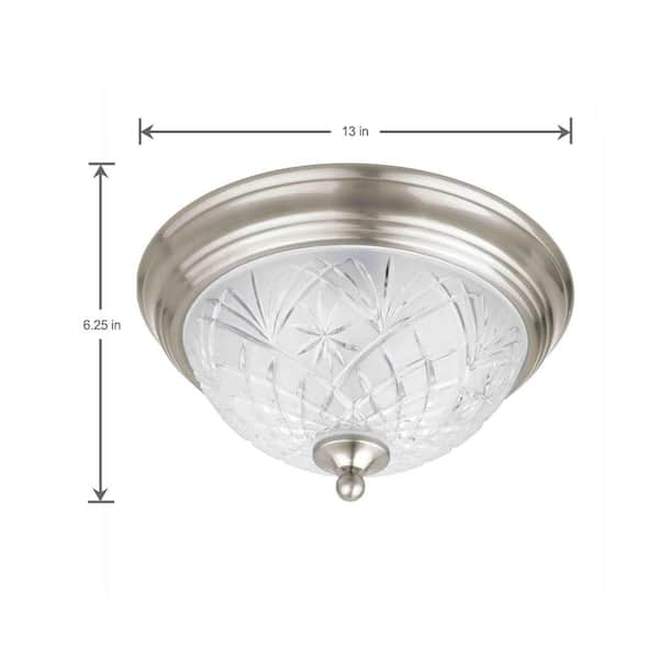 13 in. 2-Light White Indoor Flush Mount with Clear Ribbed Glass Bowl