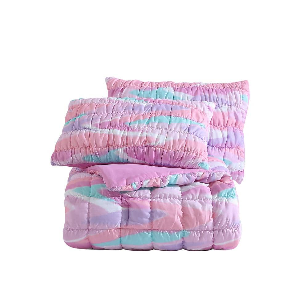 Staci Swirl Pink and Lilac Microfiber Full Comforter Set