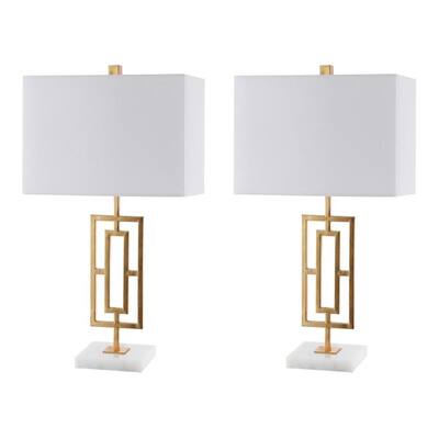 Yara 26.25 in. Gold Leaf/White Table Lamp with White Shade (Set of 2)