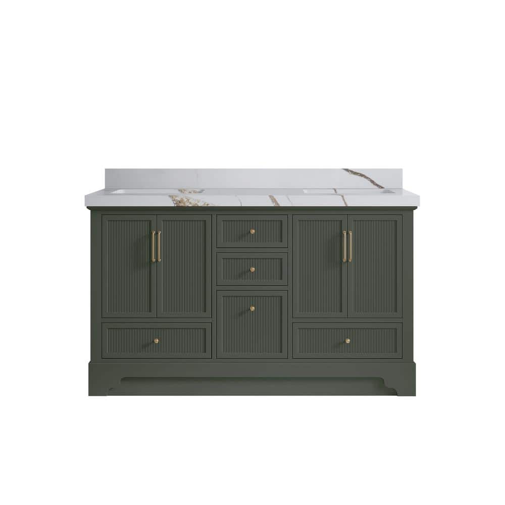 Willow Collections Alys 60 in. W x 22 in. D x 36 in. H Double Sink Bath Vanity in Pewter Green with 2 in. Calacutta Gold Qt. Top -  ALS_PGCAG60D