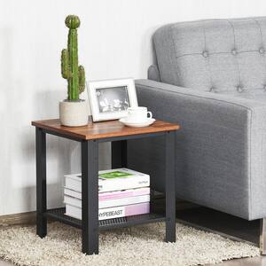 40 in. Black 2-Tier Side End Table with Wood Top
