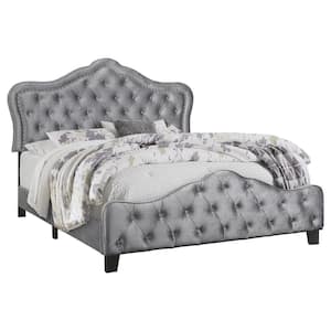 Bella Gray Upholstered Frame Tufted Queen Panel Bed