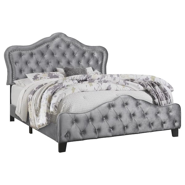 Coaster Bella Gray Upholstered Frame Tufted Queen Panel Bed