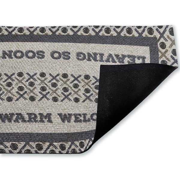 Entryway Message with Pattern Blue 18 in. x 30 in. Polyester Non-Slip Outdoor Door Mat