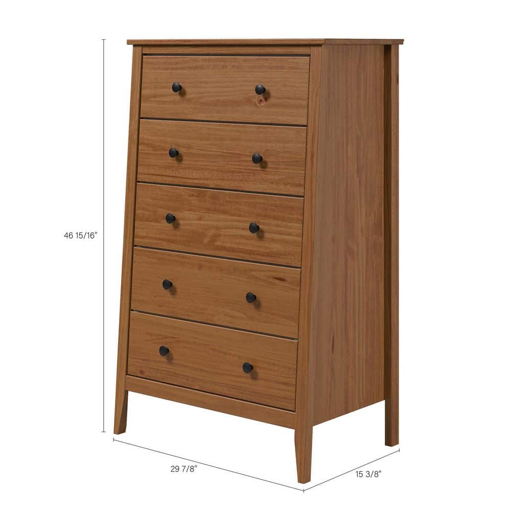 Solid Wood 5-Drawer Dresser 29.92 in. W in Caramel - thumbnail 4