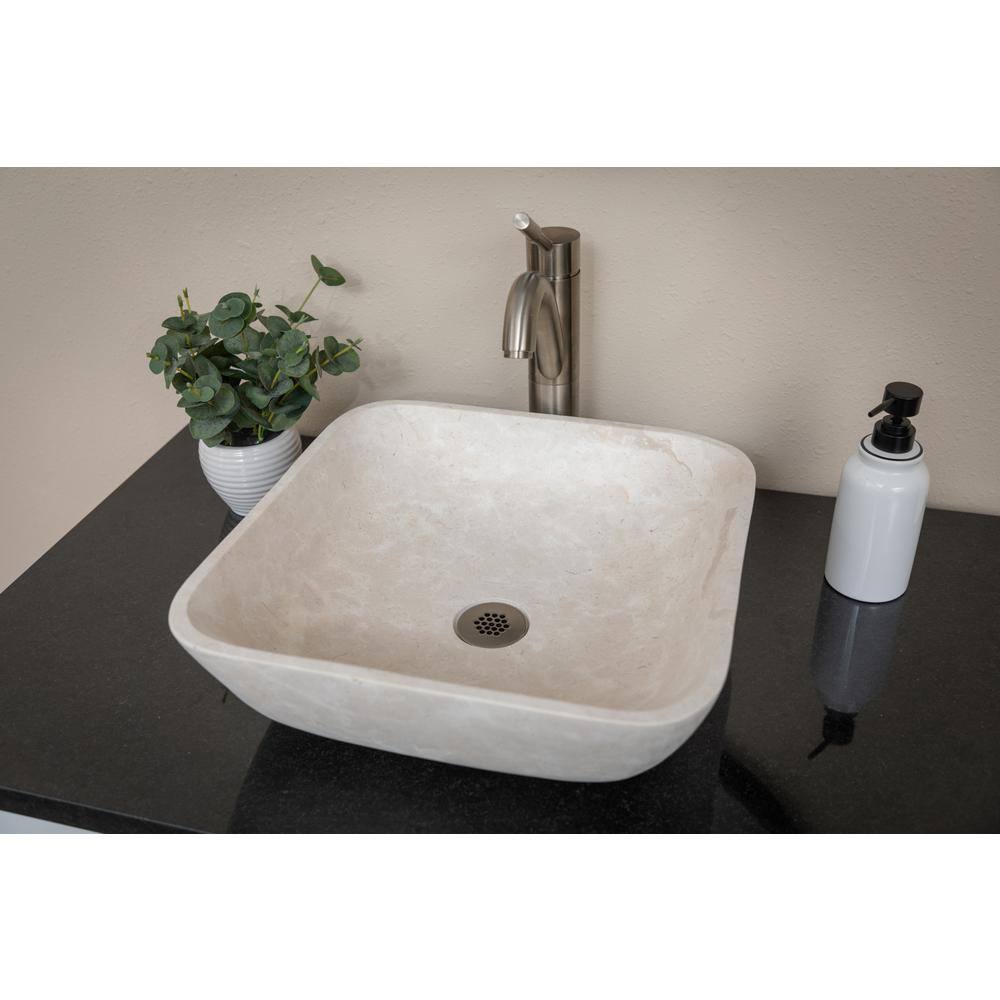 Creamy White Marble Square Bathroom Vessel Sink