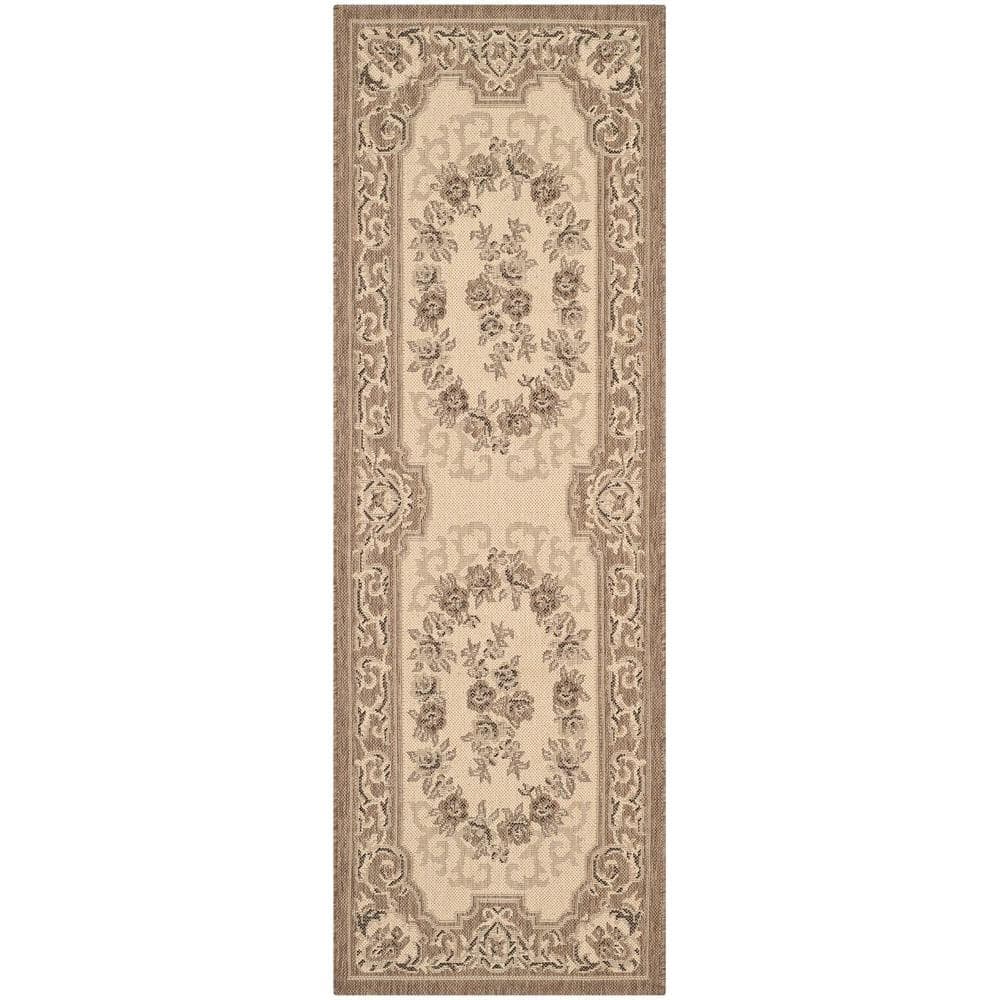 Off-White and Brown Synthetic Easy-Care Rectangular Runner Rug
