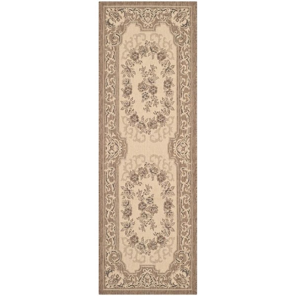 SAFAVIEH Courtyard Cream/Brown 2 ft. x 10 ft. Border Indoor/Outdoor Patio  Runner Rug