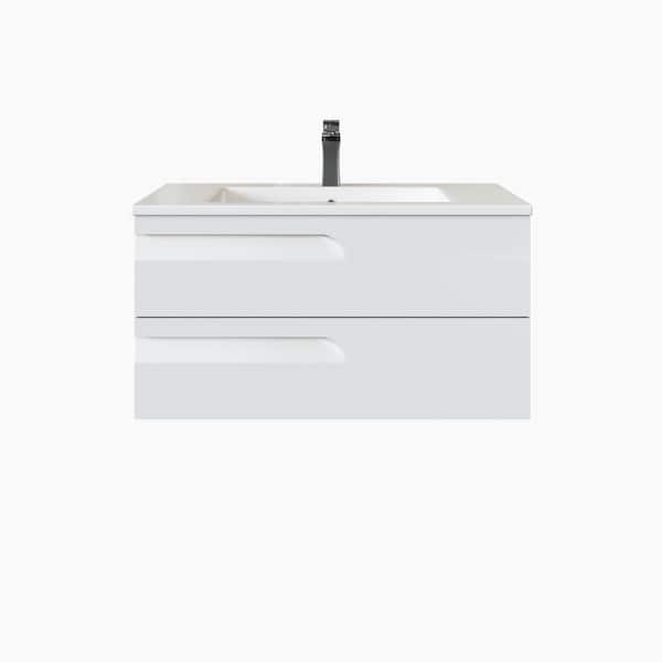Joy 40 in. Single Sink Floating White Bath Vanity with White Porcelain Top (Assembled)