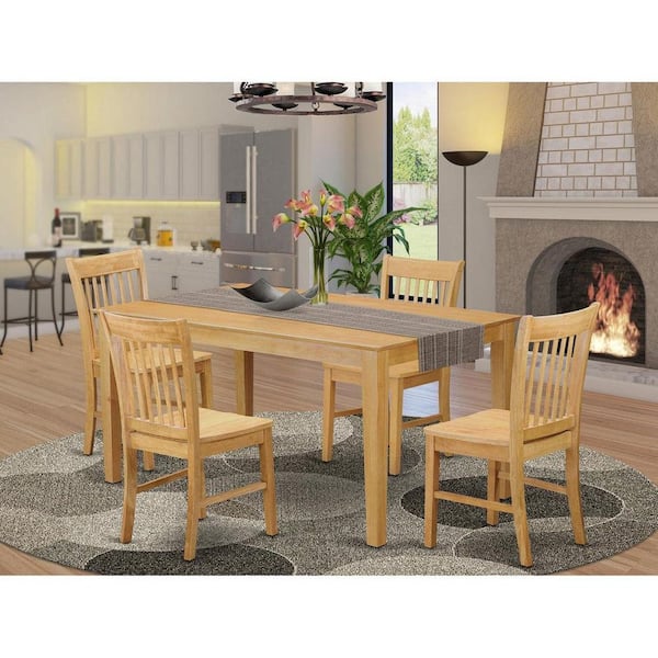 East West Furniture 5-Piece Rectangle Natural Oak Finish Solid Wood Top Dining Table with 4-Chairs with Lattice Back