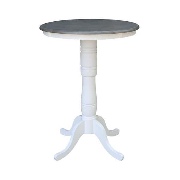 International Concepts 30 in. White/Heather Gray Round Top Bar Height Dining Table.