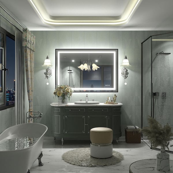 44 in. W x 30 in. H Rectangular Framed Front and Back LED Lighted Anti-Fog Wall Bathroom Vanity Mirror in Tempered Glass