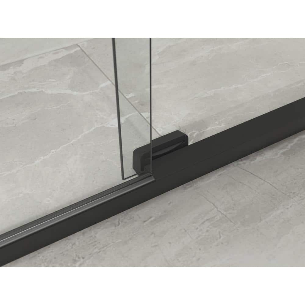 Elate Frameless Sliding Shower Door with Black Hardware and Clear Tempered Glass