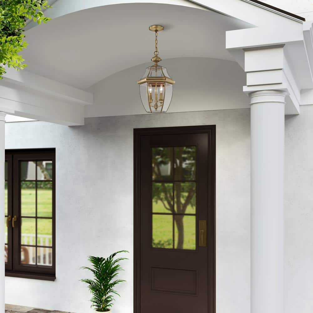 Monterey Antique Brass 3-Light Outdoor Pendant with Clear Beveled Glass