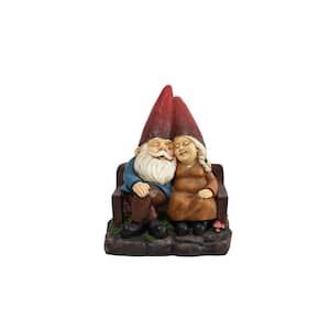 Whimsical Serenity: Robert and Sofia Gnome Couple on Bench, Eyes Closed in Love