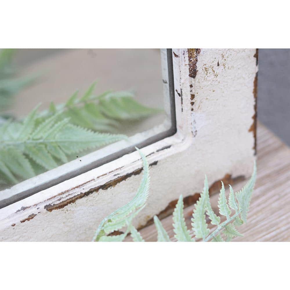Distressed White and Gold Arched Wood Wall Mirror