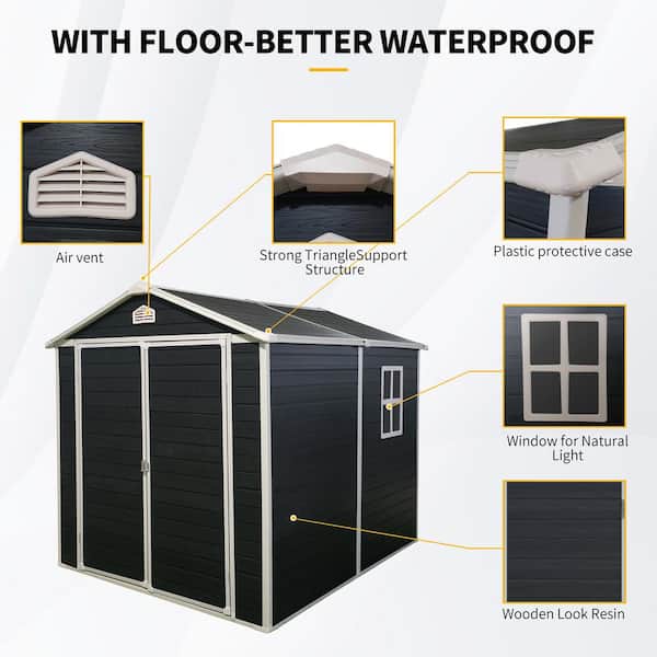 Boosicavelly 6 ft. W x 8 ft. D Black Plastic Shed with