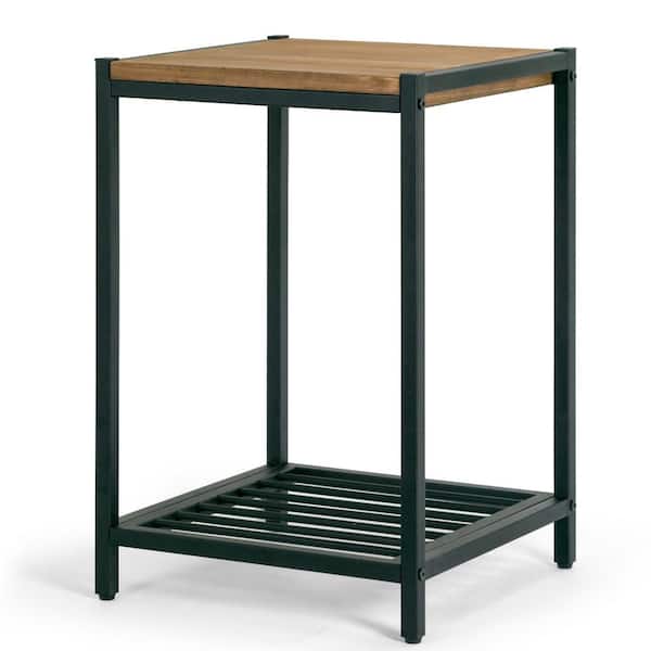 Glamour Home Ailis Brown Pine Wood Black Metal Frame End Table Accent Table