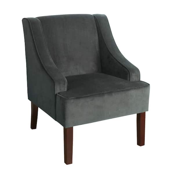 Homepop Dark Grey Swoop Arm Velvet Accent Chair