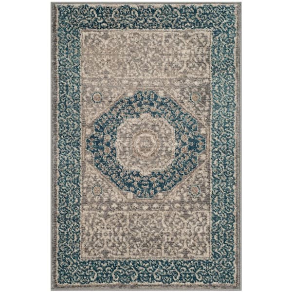 SAFAVIEH Sofia Light Gray/Blue Doormat 2 ft. x 3 ft. Border Area Rug