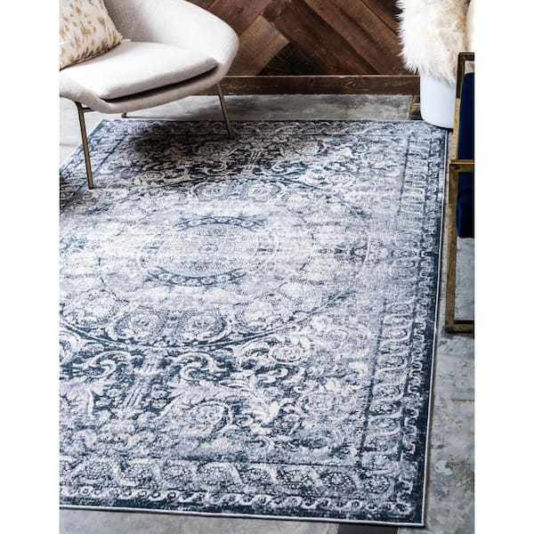 Chateau Collection Area Rug - Grant (7 ft. 10 in. x 10 ft. Rectangle Dark Blue/Gray)