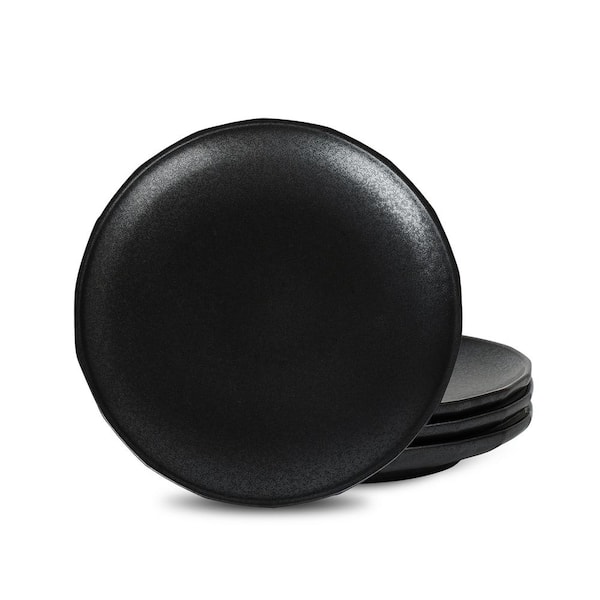 Rio 4-Piece Black Stoneware Salad Plate Set (Service for 4)