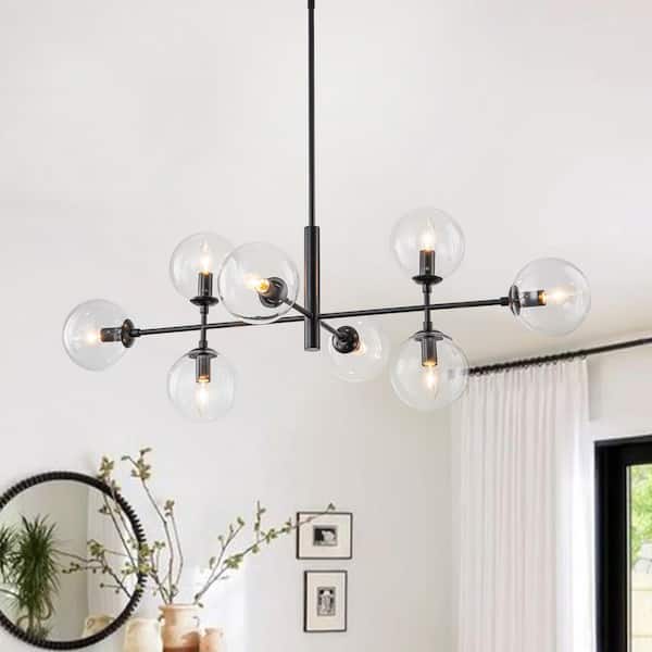 Dimma 8-Light 43.3 in. W Matte Black Chandelier Linear Chandelier with Clear Glass for Kitchen Island
