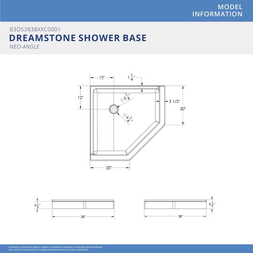 DreamStone 38" White Solid Surface Corner Shower Kit