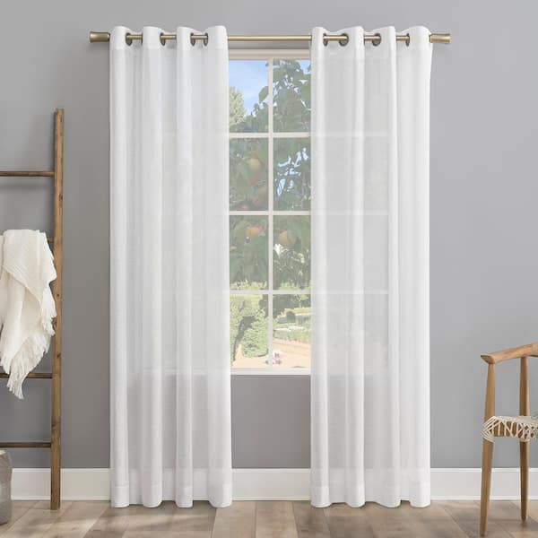 Sun Zero Akari White Linen Blend 52 in. W x 95 in. L Grommet Light Filtering Curtain (Single Panel)