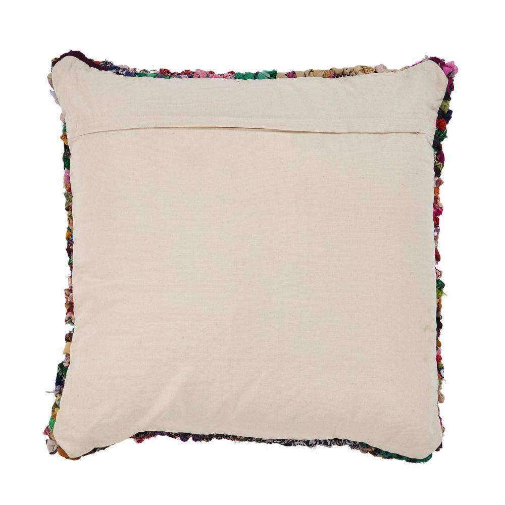 Multicolor Bohemian Striped Chindi Floor Pillow, 26" x 26"