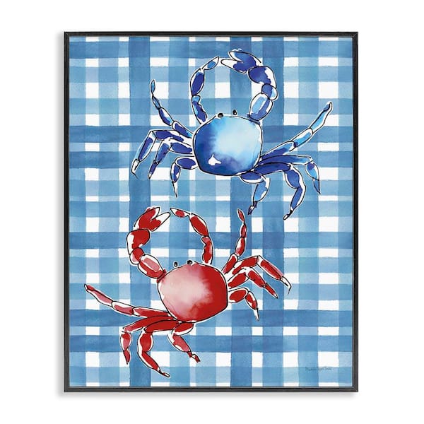 Stupell Industries Coastal Crabs on Plaid by Mercedes Lopez Charro Black Framed Animal Giclee Art Print 20 in. x 16 in.