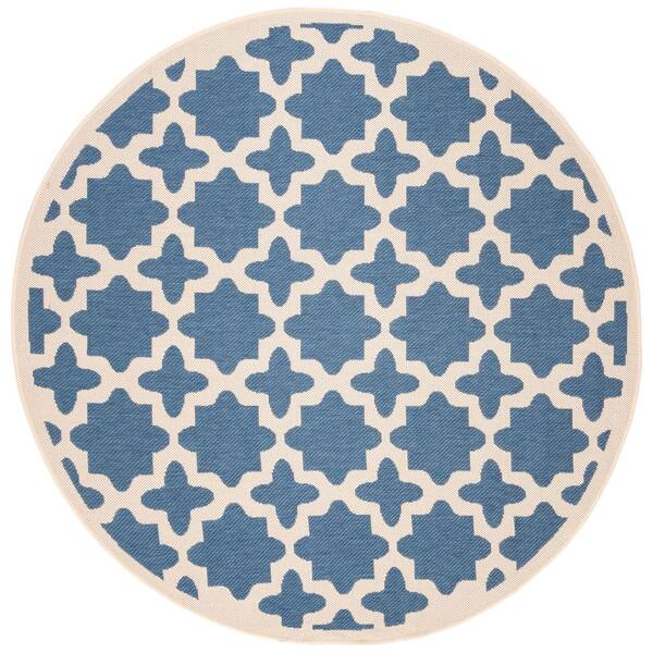 Courtyard 4 x 4 Blue/Beige Quatrefoil Round Rug