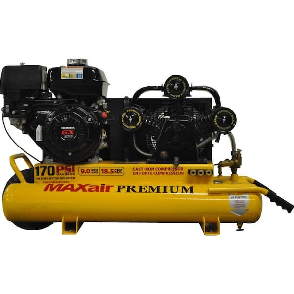 Maxair Wheelbarrow Premium Industrial 10-Gal. 9 HP GX270 Honda Engine Portable Electric Start Air Compressor