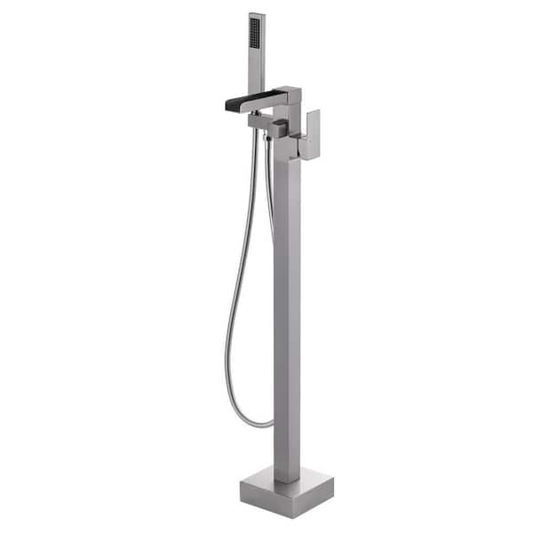 ALEASHA Single-Handle Free Standing Bathtub Faucet with Hand Shower in Brushed Nickel