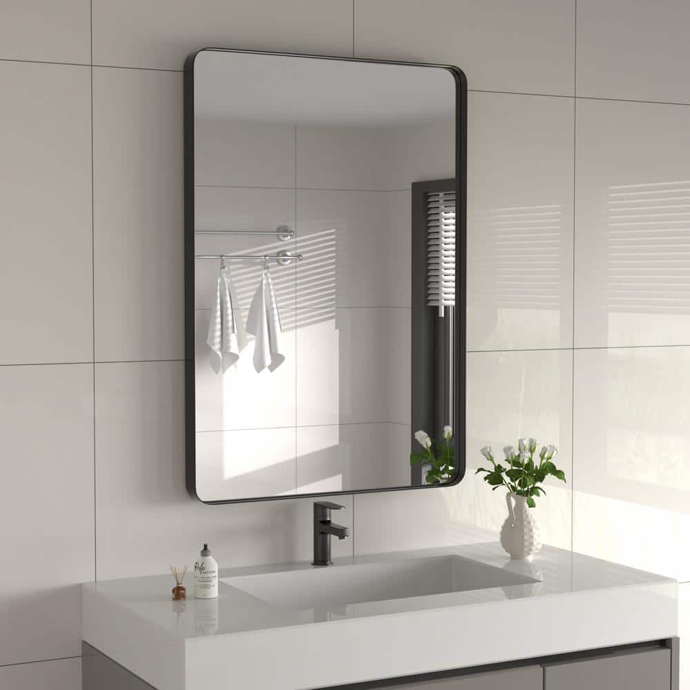 16x24 Frameless Bathroom Mirror with Shelf, Rectangle Wall Mount Mirrors  for Vanity Includes Shelves