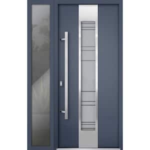 0757 48 in. x 80 in. Right-Hand/Inswing Frosted Glass Gray Graphite Steel Prehung Front Door with Hardware
