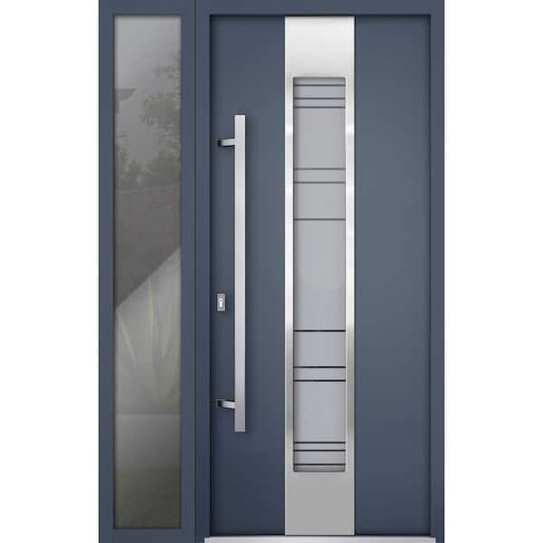 VDOMDOORS 0757 48 in. x 80 in. Right-Hand/Inswing Frosted Glass Gray Graphite Steel Prehung Front Door with Hardware