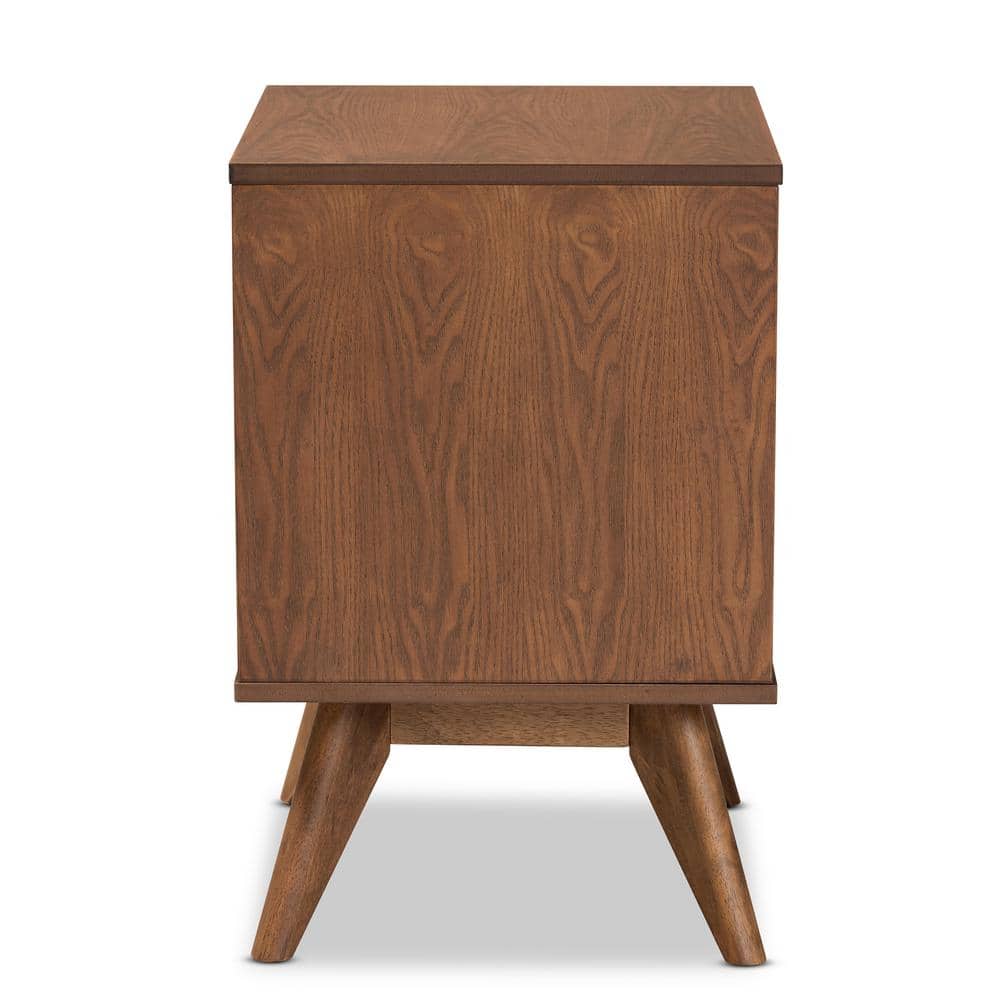 Walnut Brown Wood and Synthetic Rattan 2-Drawer Nightstand