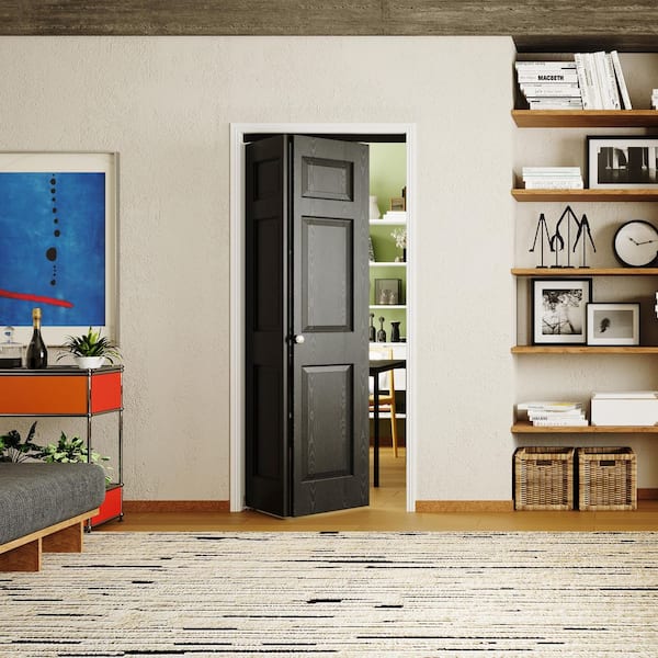 36 in x 80 in 6 Panel, Textured, MDF, Black, Hollow Core, Composite, DIY Painted Bi-fold Door with Hardware Kits