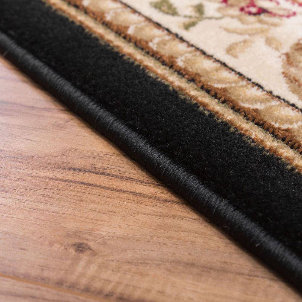 Black and Beige Floral Medallion Synthetic Area Rug