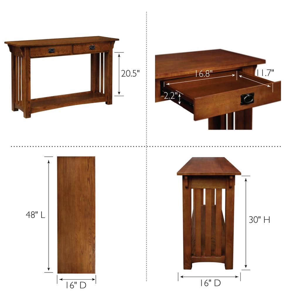 Mission Style Solid Oak Console Table with Storage Drawers